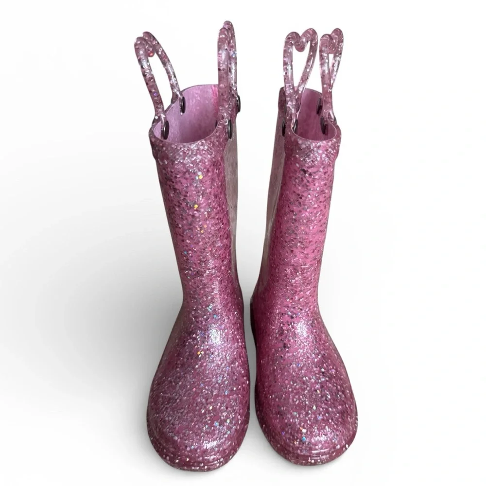 Western Chief Pink Glitter Light-Up Rain Boots Confetti Shimmer Kids Size 7